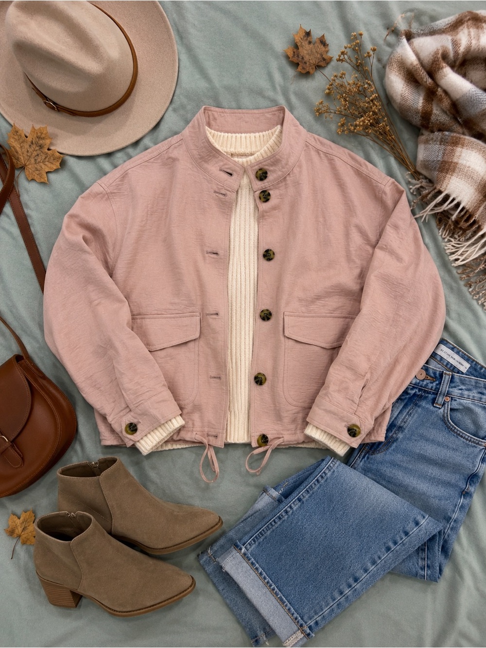 Women's Pastel Pink Utility Jacket with Button Front
